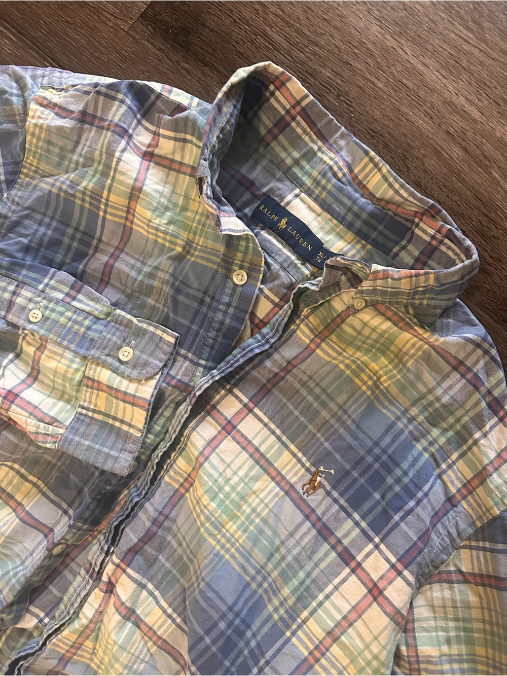 Ralph Lauren Blue Plaid Cotton Long Sleeve Button-Up Shirt XL Men’s Classic Fit